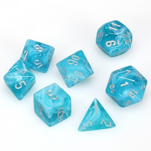 Dice Polyhedral: Cirrus: Aqua/Silver