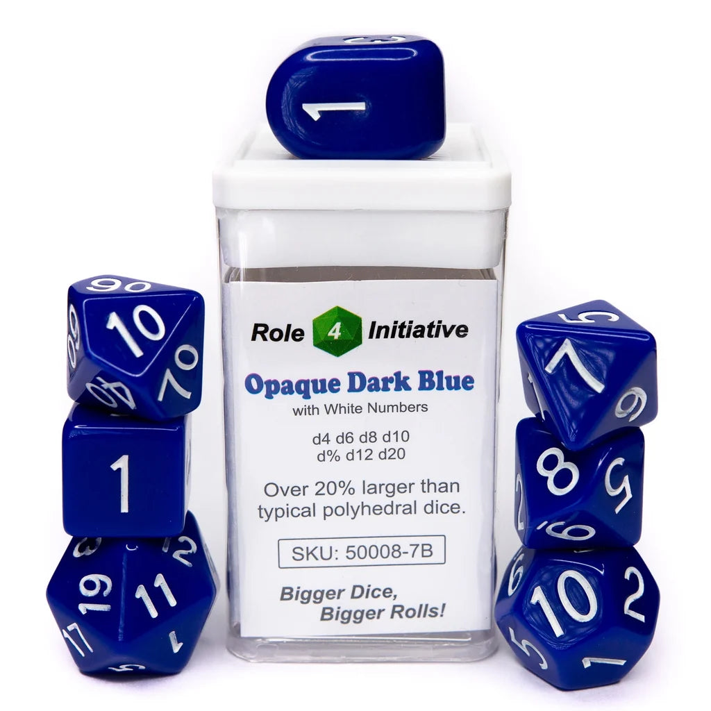 Role 4 Initiative Set of 7 dice w/ Arch'd4: Opaque Dark Blue w/ White