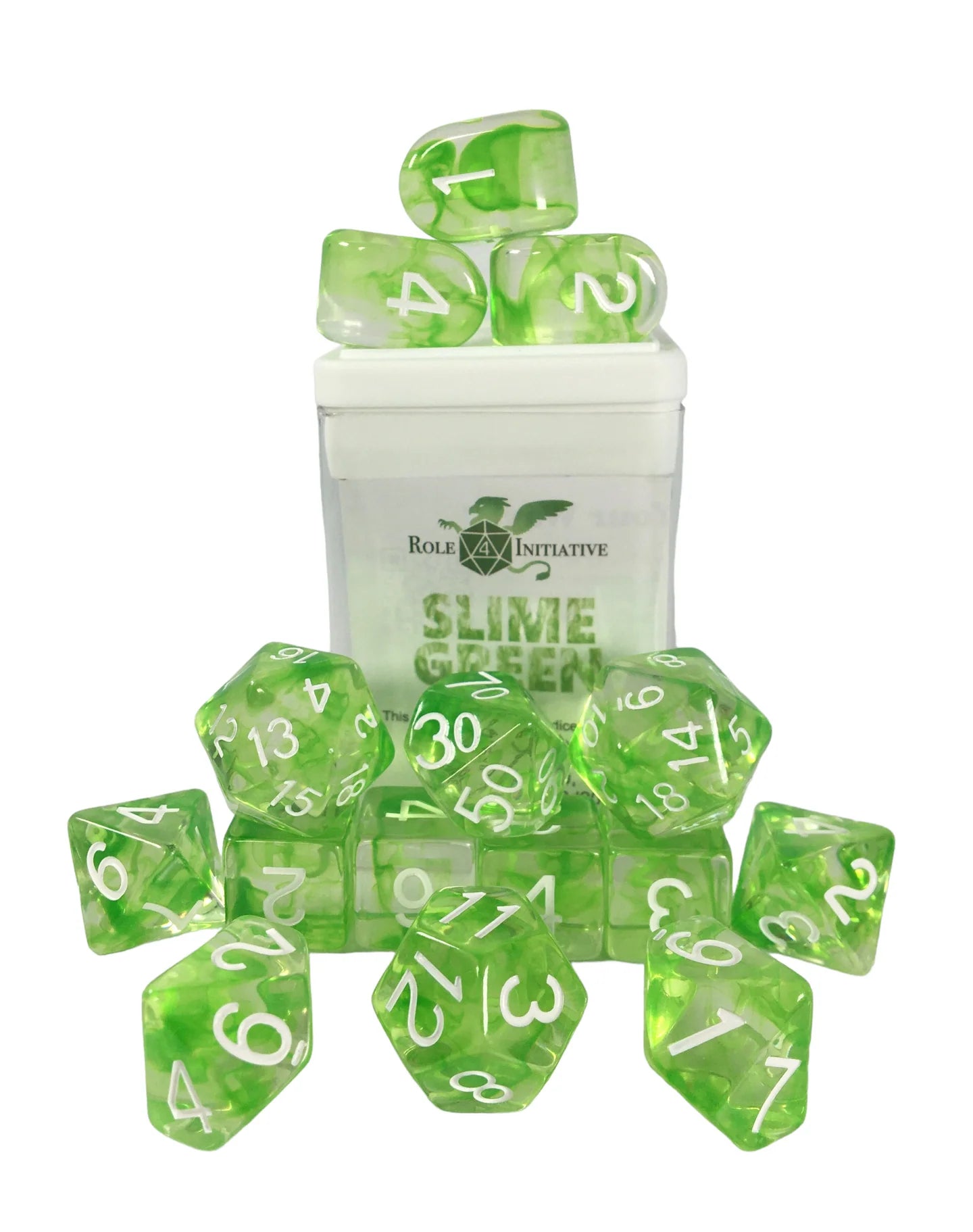 Role 4 Initiative Set of 15 dice w/ Arch'd4: Diffusion Slime Green