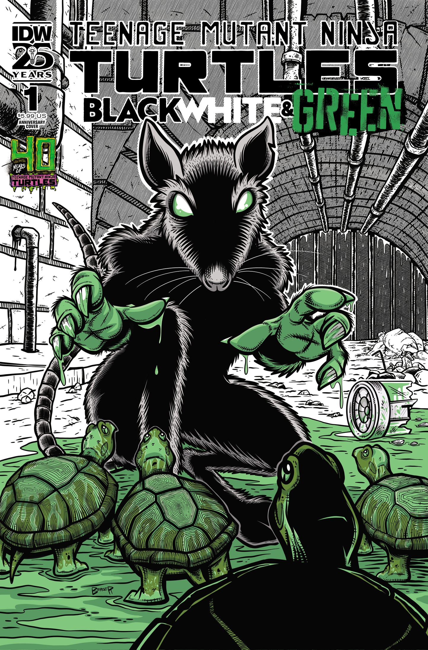 Teenage Mutant Ninja Turtles: Black, White, And Green #1 Variant 40th Anniversary (Berger)