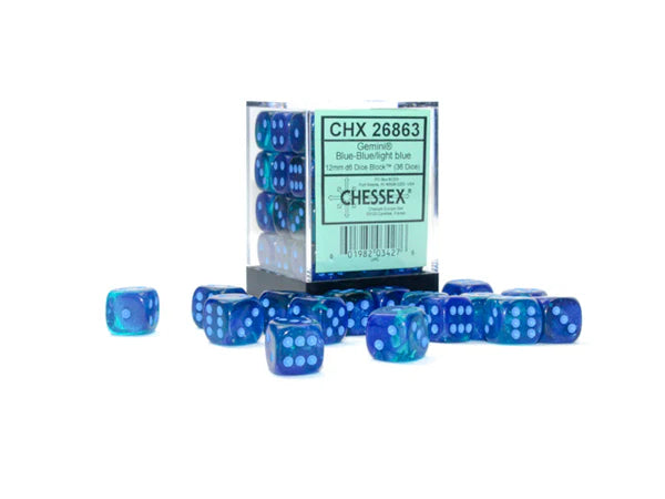 Dice D6 12mm: Gemini: Blue-Blue/light blue Luminary