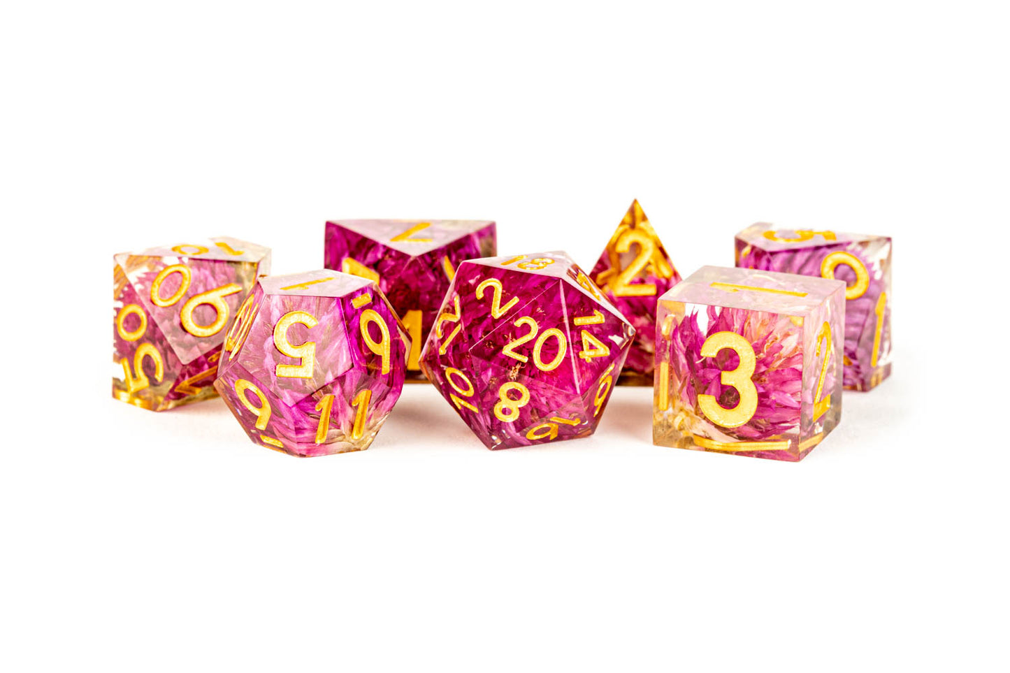 Handcrafted Sharp Edge Resin Dice Set: Thousand Day Red (7)