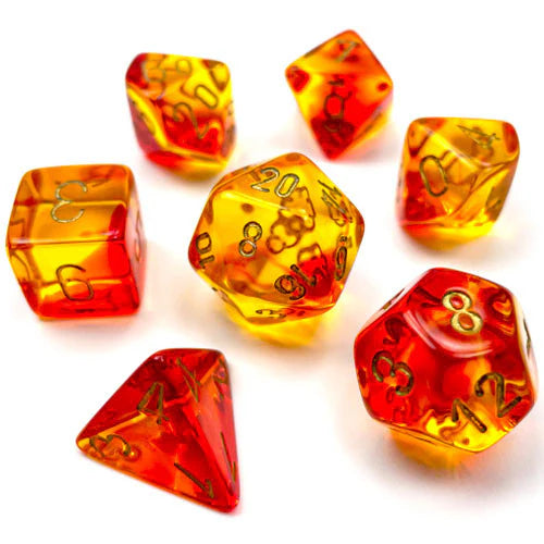 Dice Polyhedral: Gemini: Translucent Red-Yellow/gold