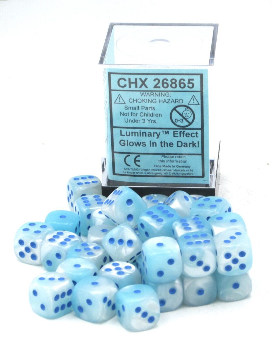 Dice D6 12mm: Gemini: Pearl Turquoise-White/blue Luminary