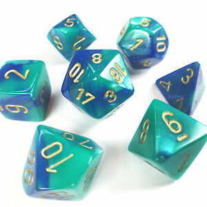 Dice Polyhedral: Gemini: Blue/Teal/Gold
