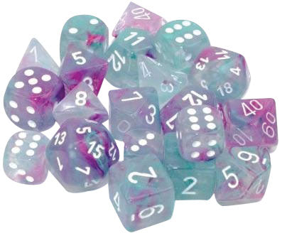 Dice Polyhedral: Nebula: Wisteria/white Luminary