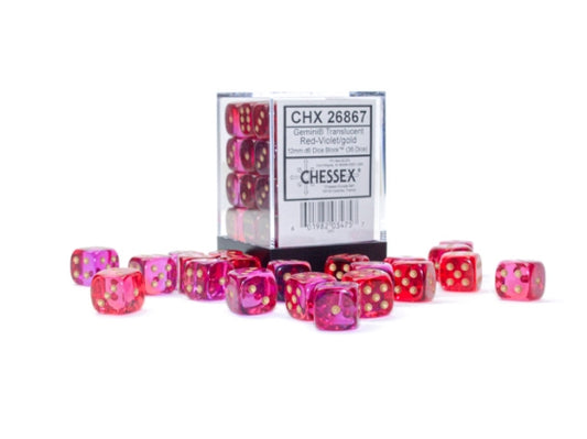 Dice D6 12mm: Gemini: Translucent Red-Violet/gold