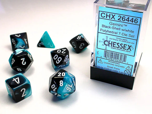 Dice Polyhedral: Gemini: Black Shell/White