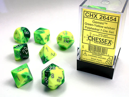 Dice Polyhedral: Gemini: Green Yellow/Silver
