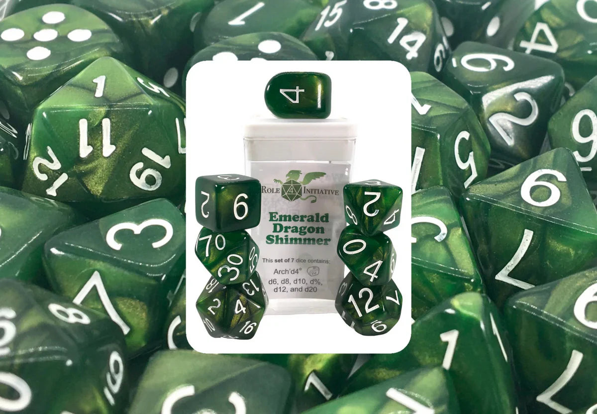 Role 4 Initiative Set of 15 dice w/ Arch'd4: Steel Dragon Shimmer
