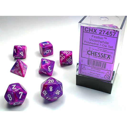 Dice Polyhedral: Festive: Violet/White