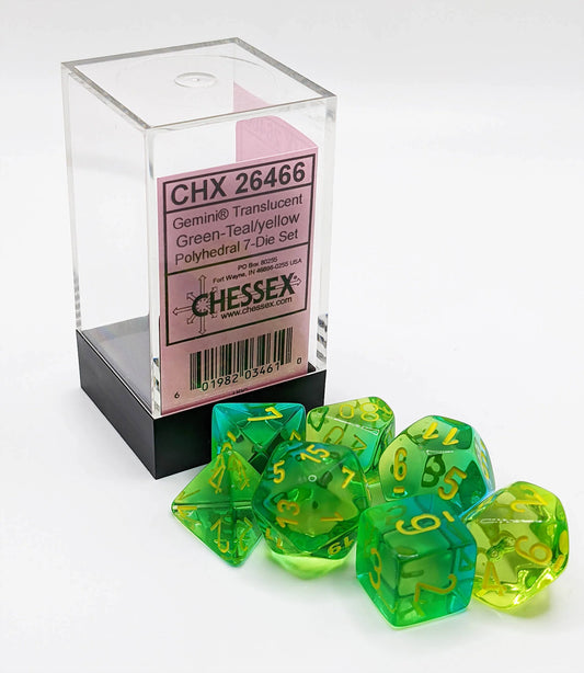 Dice Polyhedral: Gemini: Translucent Green-Teal/yellow