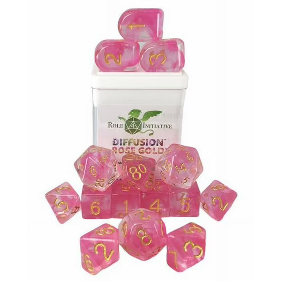 Role 4 Initiative Set of 15 Dice w/ Arch'd4: Diffusion Rose Gold