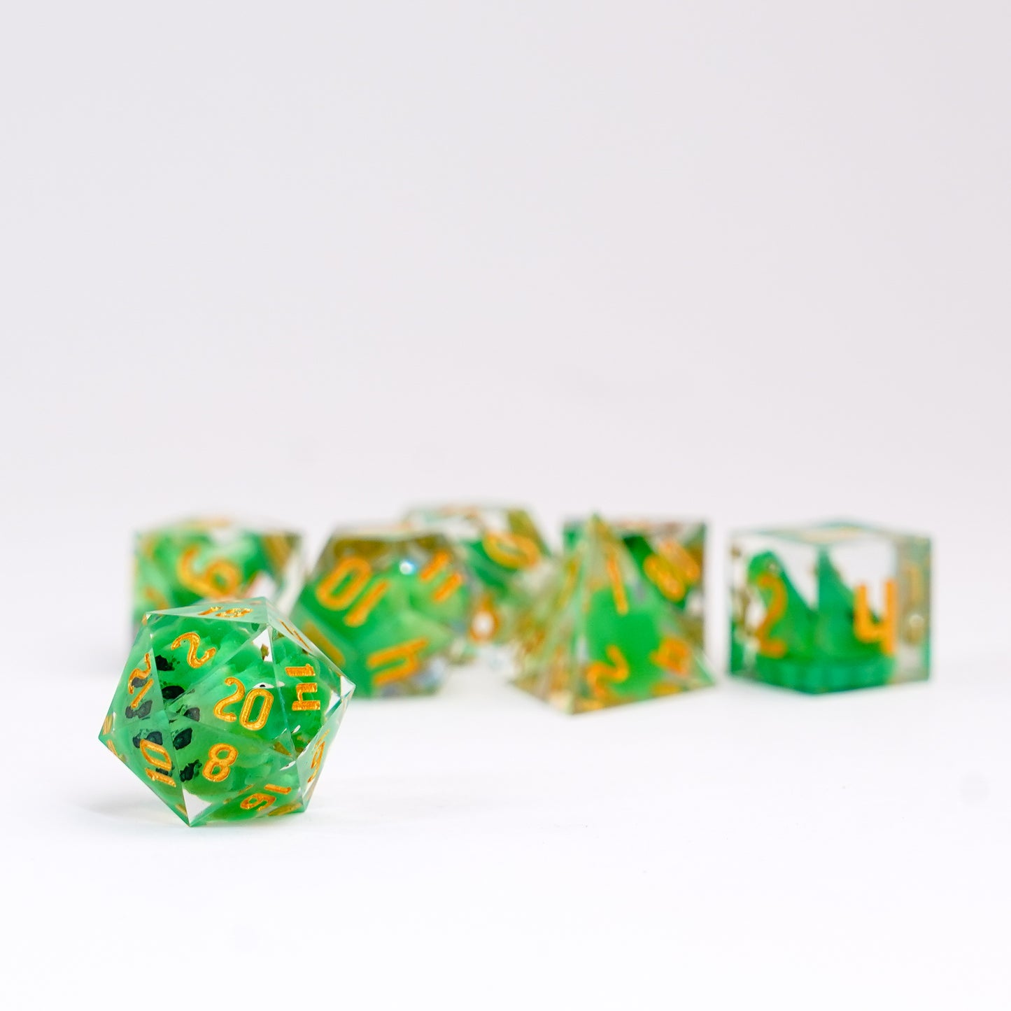 Handcrafted Sharp Edge Resin Dice Set: Frog Dice (7)