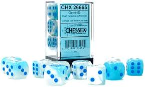 Dice D6 16mm: Gemini: Pearl Turquoise-White/blue Luminary