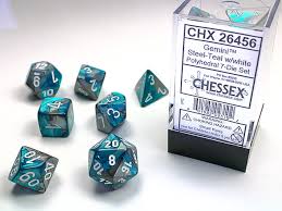 Dice Polyhedral: Gemini: Steel Teal/White