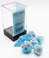 Dice Polyhedral: Gemini: Pearl Turquoise-White/blue Luminary