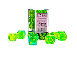Dice D6 16mm: Gemini: Translucent Green-Teal/yellow