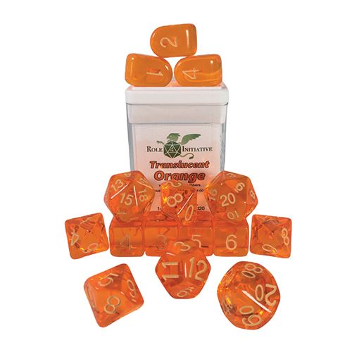 Polyhedral Dice: Translucent Orange with Light Orange Numbers - Set of 15