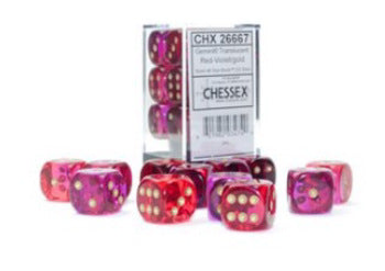Dice D6 16mm: Gemini: Translucent Red-Violet/gold