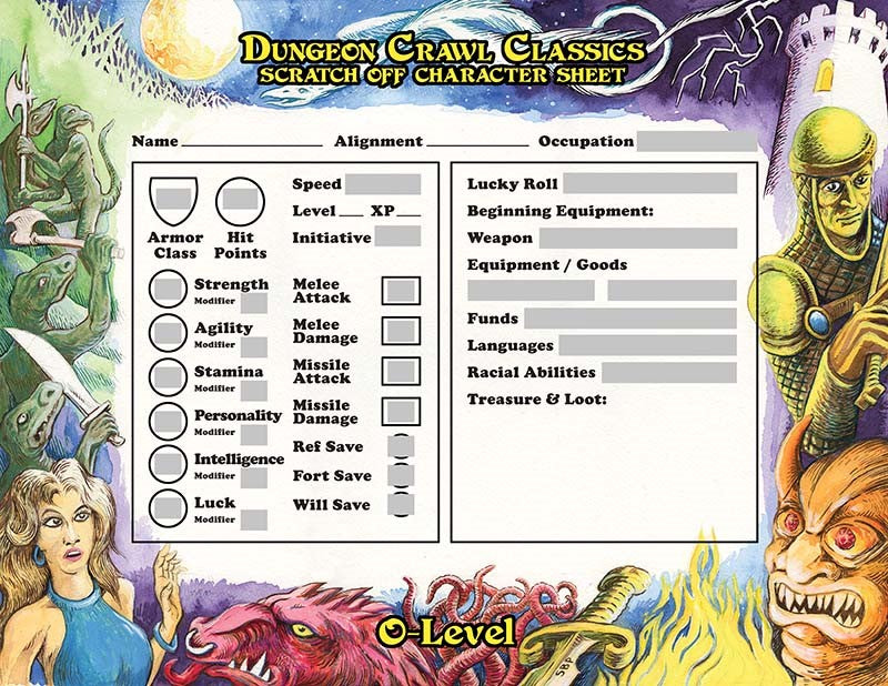 Dungeon Crawl Classics 0-level Scratch-off Character Sheets (Silver Scratch Off Accessory)