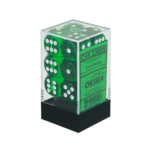 Dice D6 16mm: Translucent: Green/White