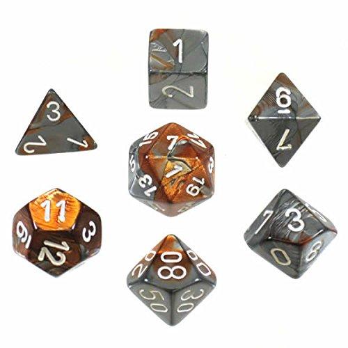 Dice Polyhedral: Gemini: Copper Steel/White