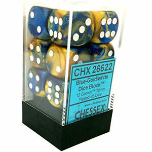 Dice D6 16mm: Gemini: Blue Gold/White