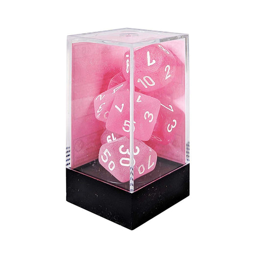 Dice Polyhedral: Frosted: Pink/White