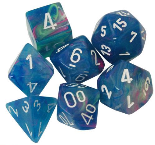 Dice Polyhedral: Festive: Waterlily/White